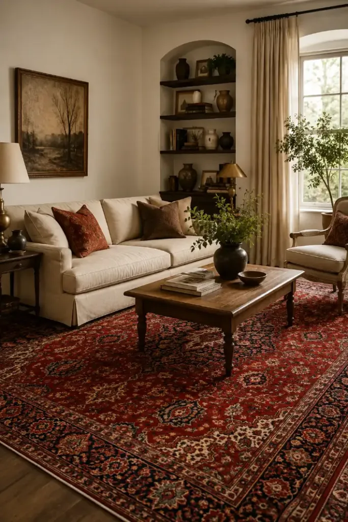 Deep Red Curtain Living Room Idea