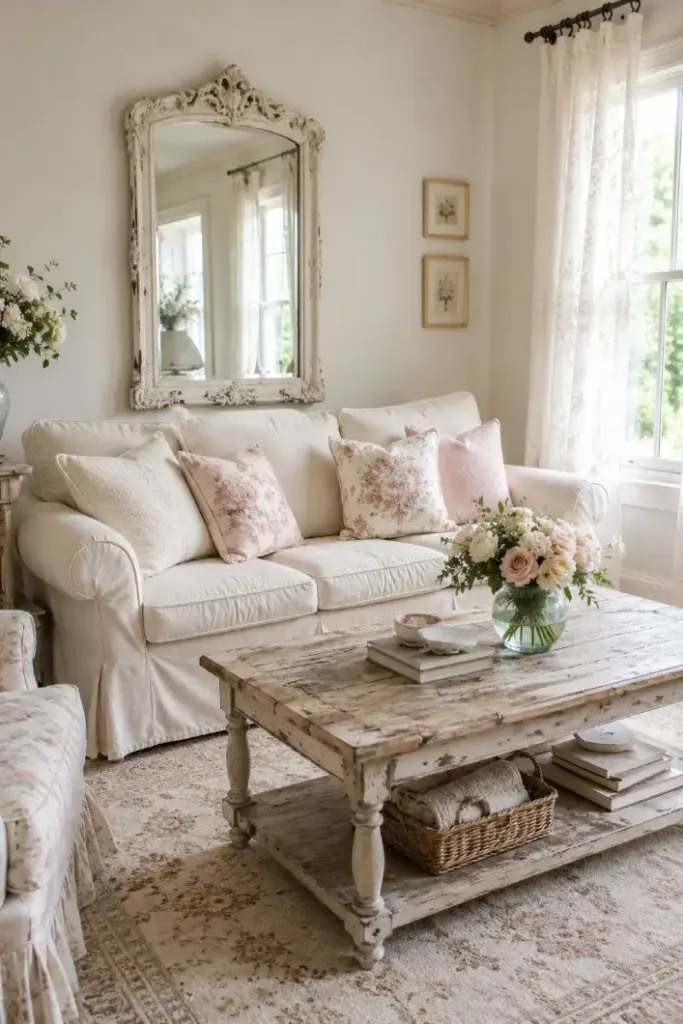Distressed Coffee Table Living Room Idea