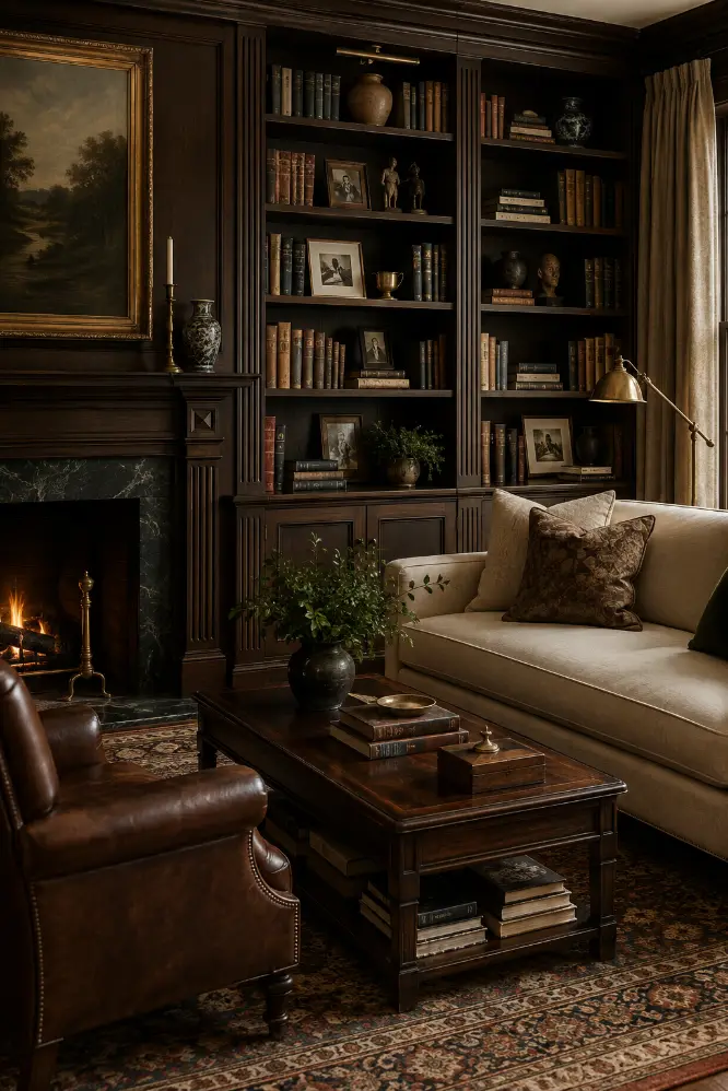 Elegant Old Money Living Room Fireplace Idea