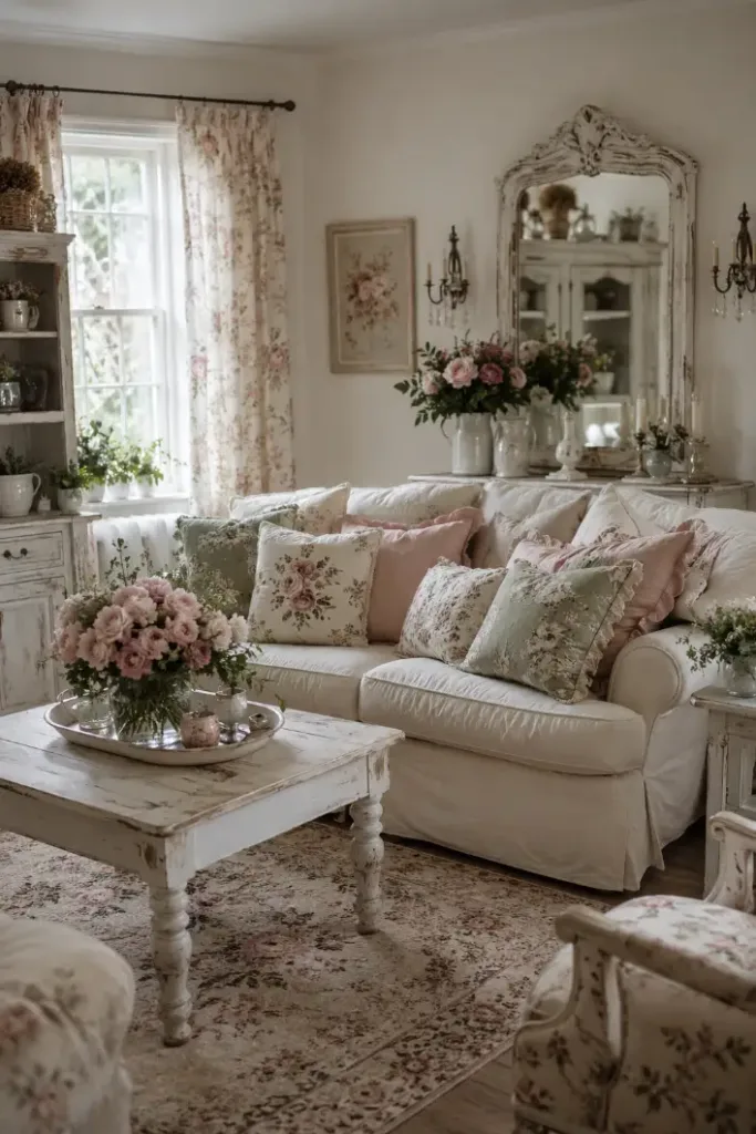 Faded Floral Shabby Chic Living Room Idea