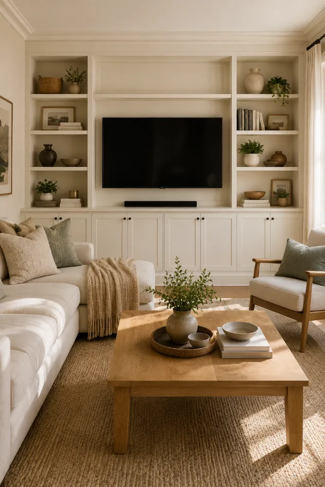 Floor-to-Ceiling Built-In Shelves Living Room