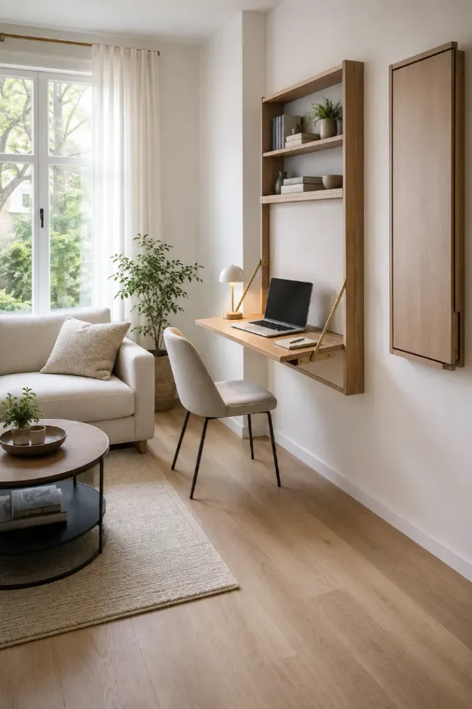 Fold-Down Wall Desk for a Small Living Room