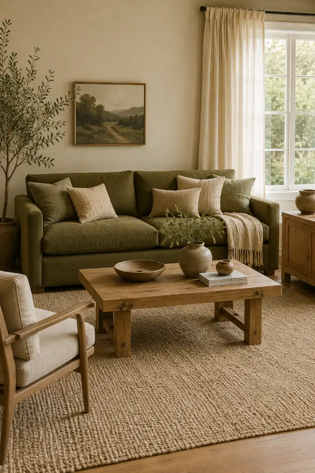 Forest Green and Cream Living Room Idea