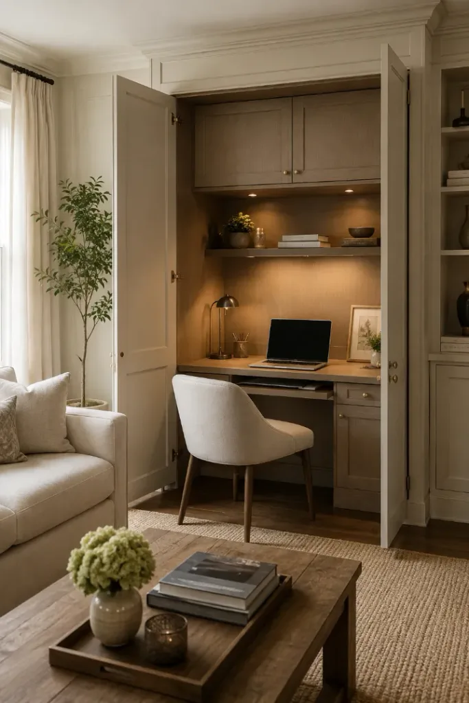 Hidden Cabinet Desk for a Living Room Office