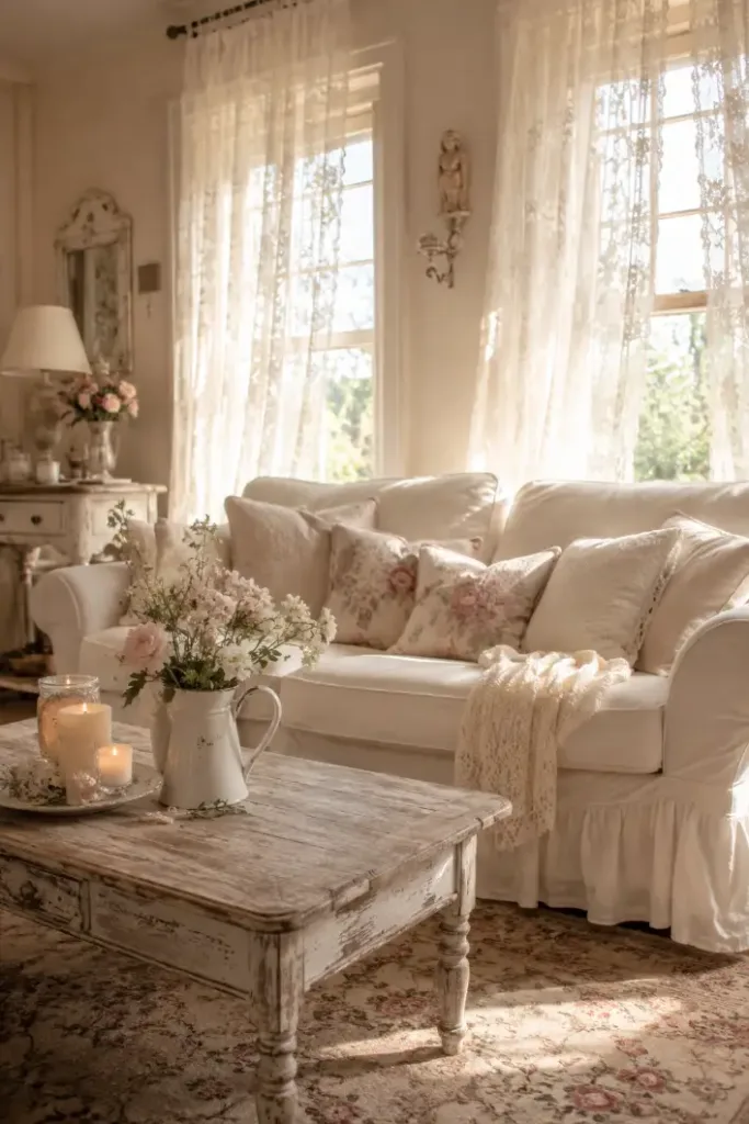 Lace Curtain Shabby Chic Living Room Idea