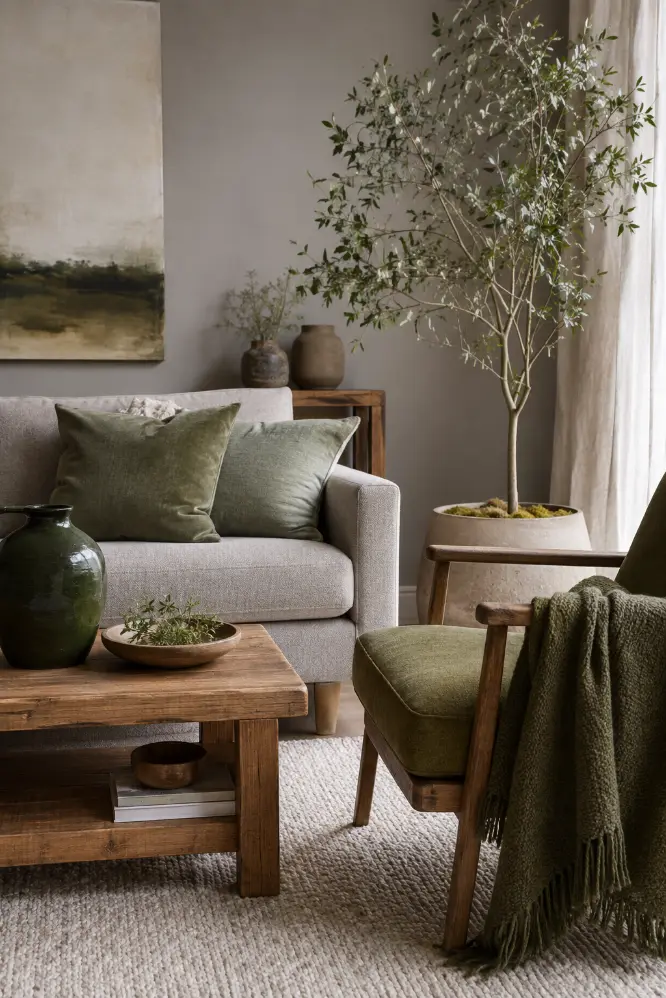 Layered Green and Gray Living Room Ideas