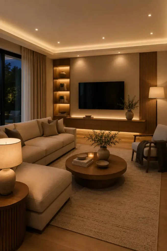 Layered Lighting Living Room Idea
