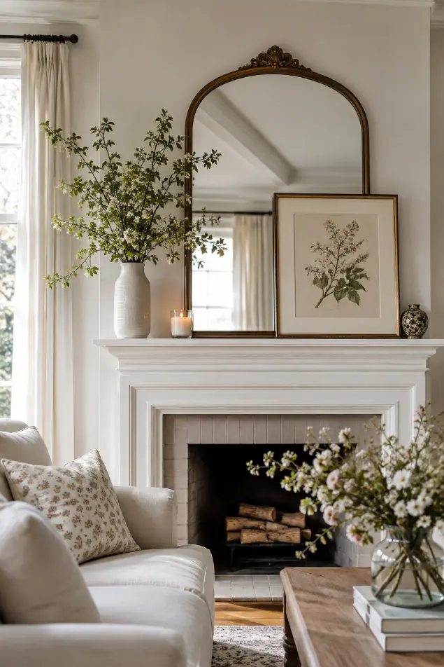 Layered Mirror and Art Spring Mantel