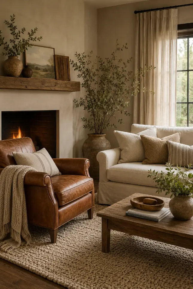 Leather Chair Modern Farmhouse Living Room Idea