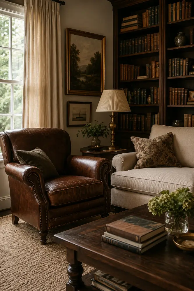 Leather Chair Old Money Living Room Idea