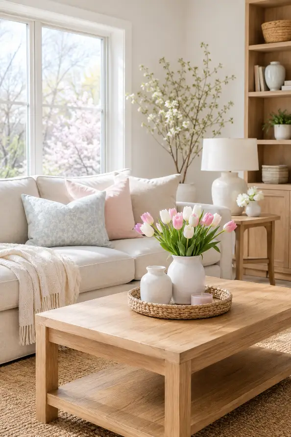 Light Wood Spring Living Room Decor Idea