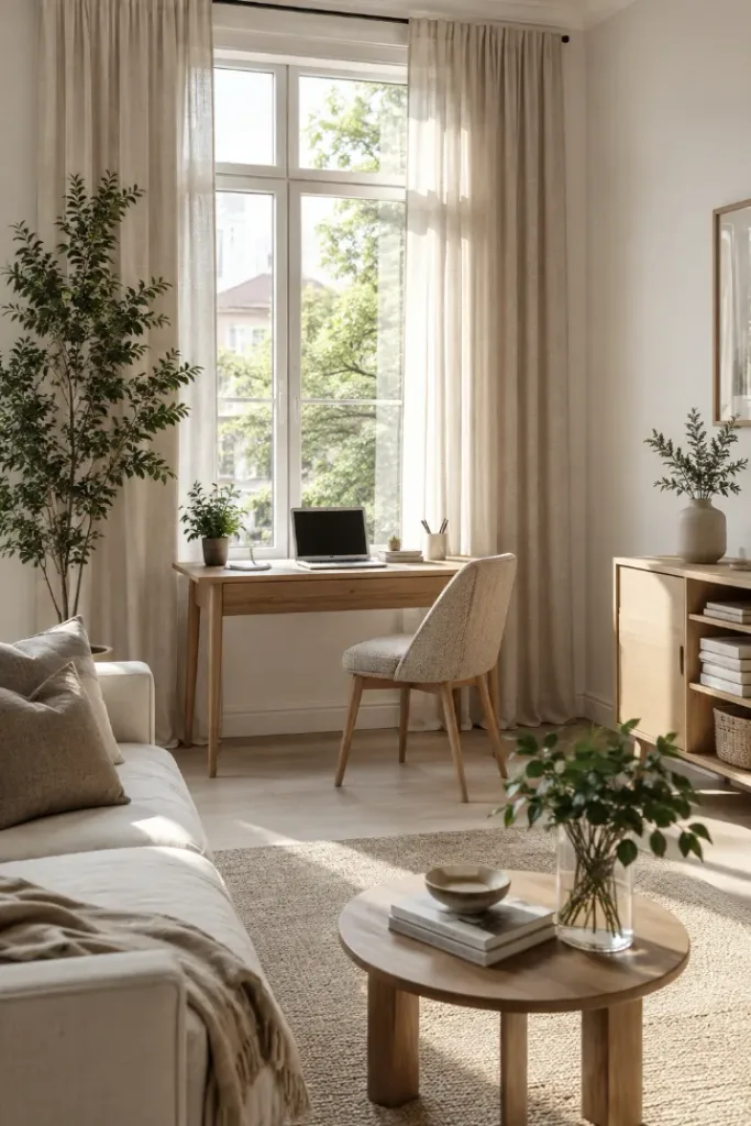 Living Room Office Desk Beside a Window