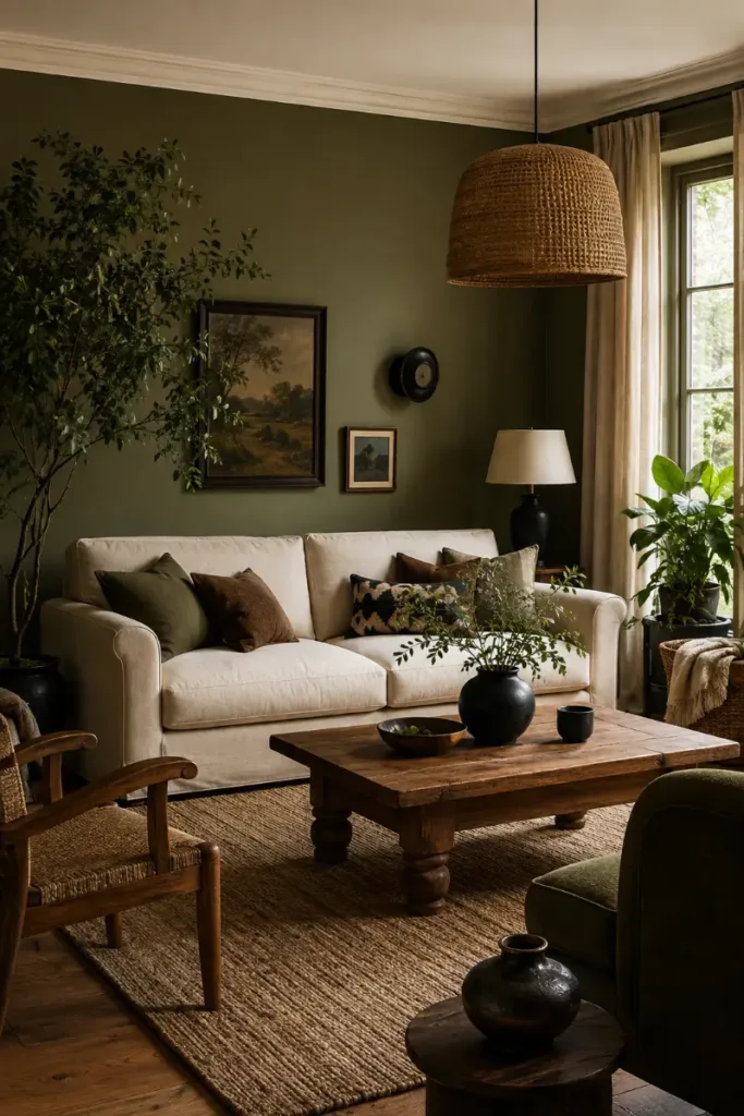 Olive Green Living Room Wall Color Idea