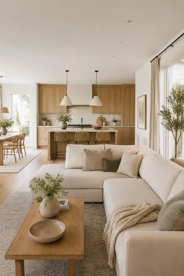 Open Space Living Room and Kitchen Color Palette Idea