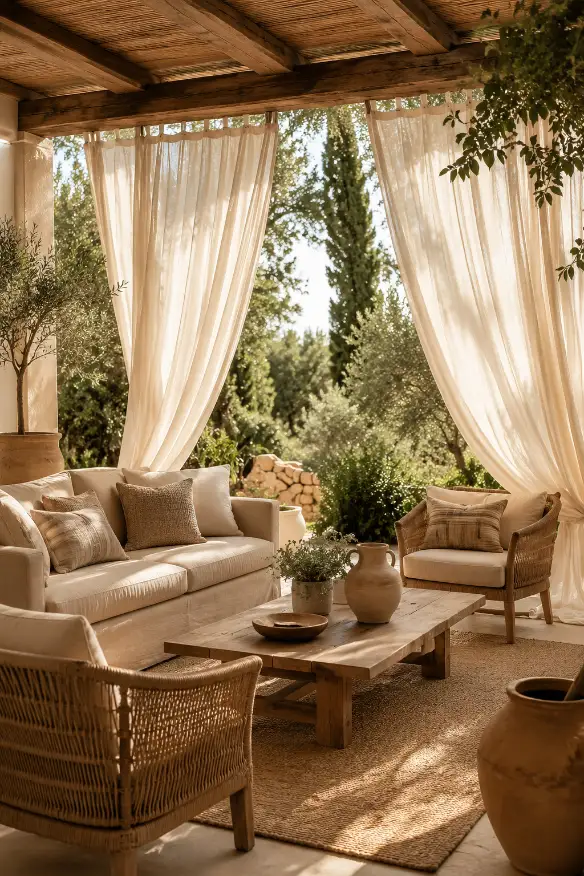 Outdoor Living Room With Flowing Curtains