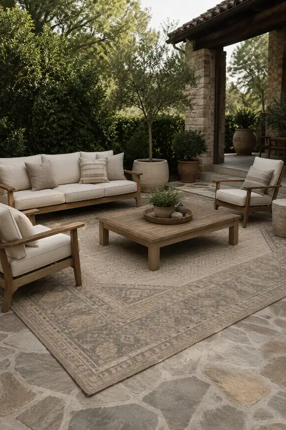 Outdoor Living Room With a Large Area Rug