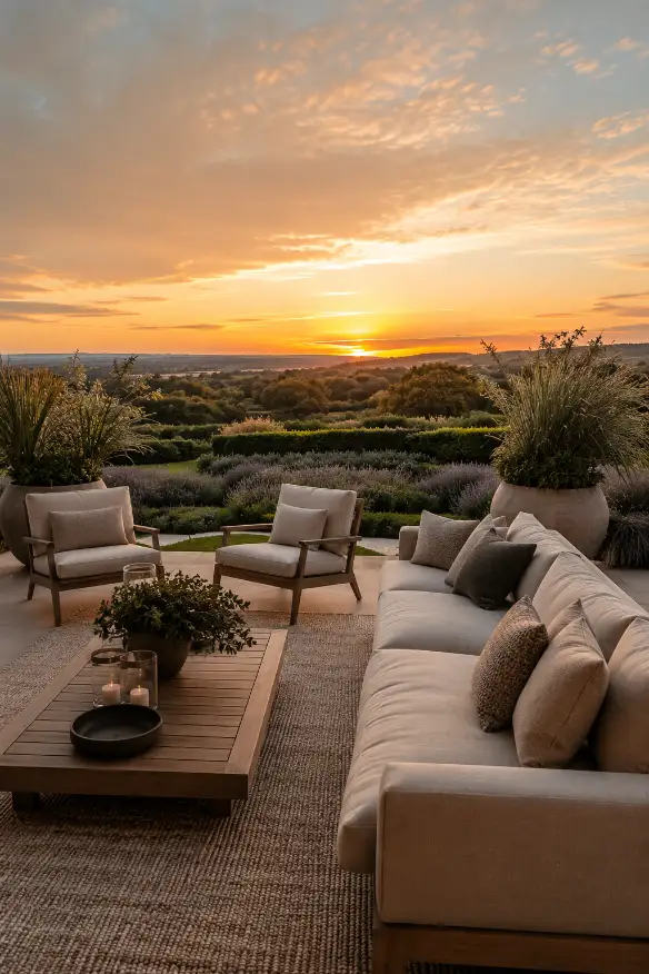 Outdoor Living Room With a Sunset View