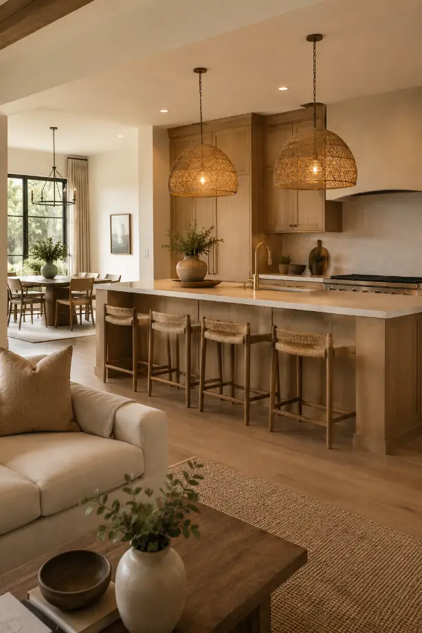 Pendant Lighting Idea for Open Kitchen and Living Room