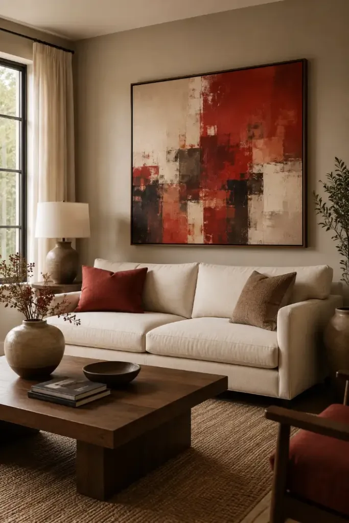 Red and Neutral Living Room Idea