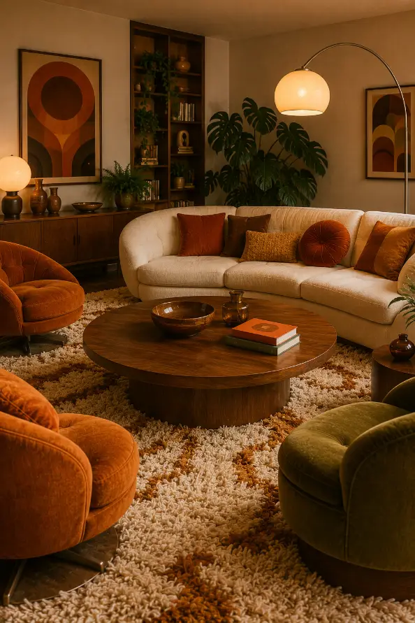 Round Coffee Table Retro Living Room Idea