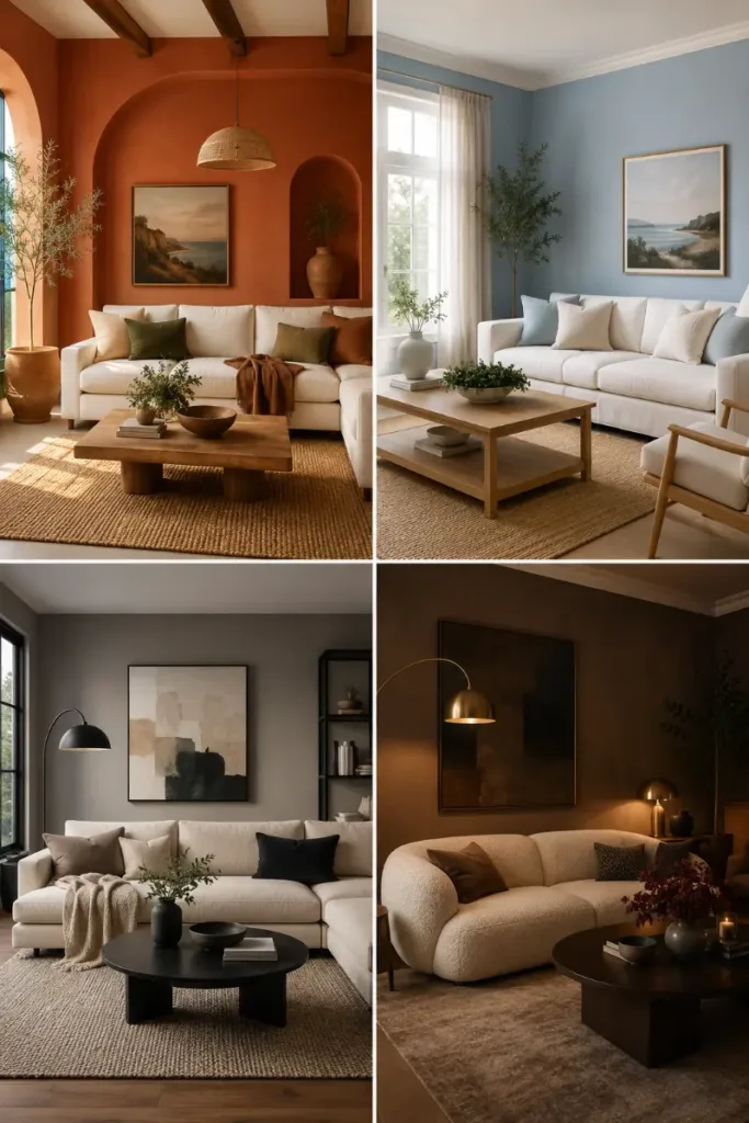 Sage Green, Dusty Blue, Navy and Clay Living Room Ideas