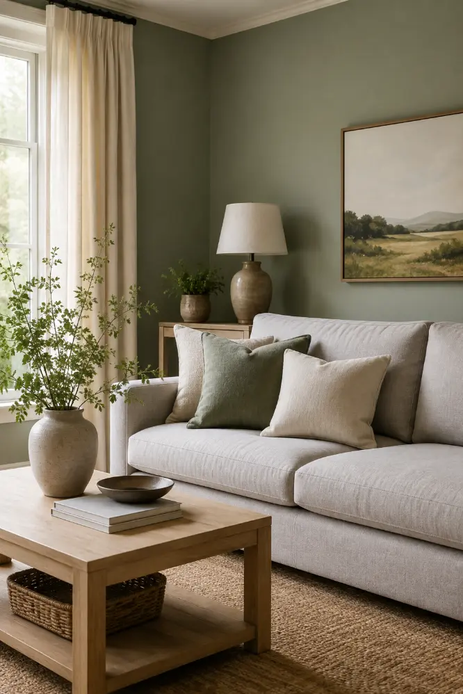 Sage Green and Light Gray Living Room Idea