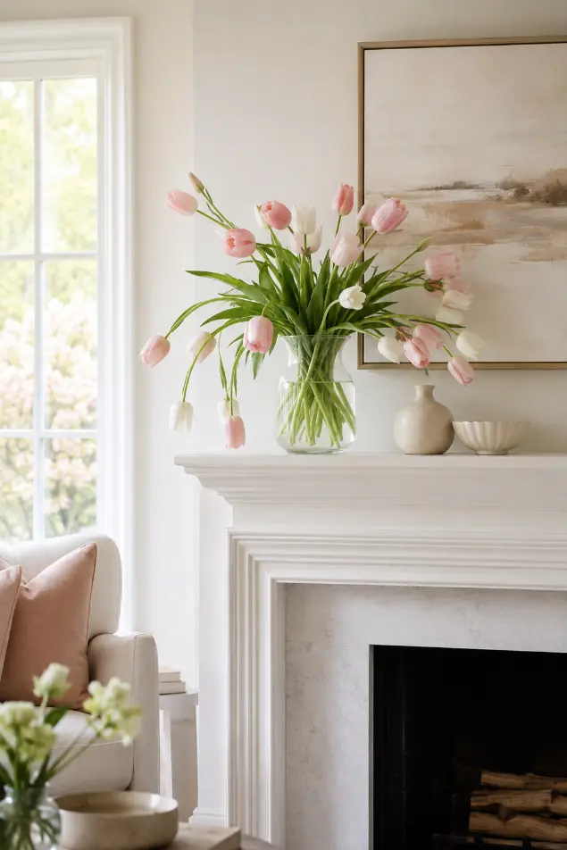 Simple Tulip Spring Mantel Idea