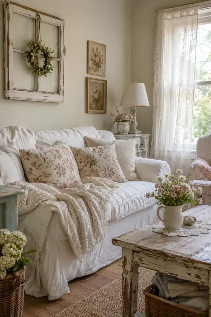 Slipcovered Sofa Shabby Chic Living Room Idea