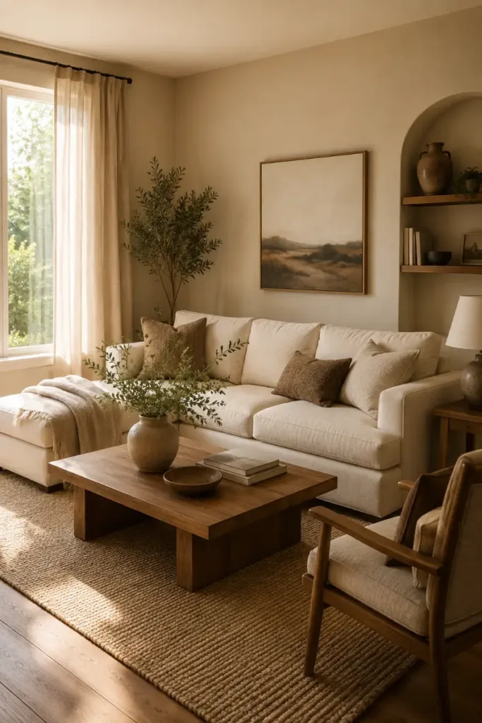 Soft Beige Living Room Wall Color Idea