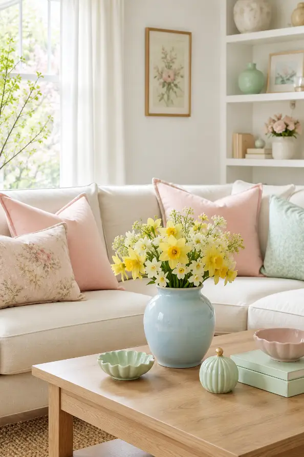 Soft Pastel Spring Living Room Idea