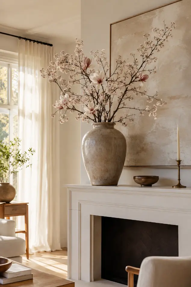 Spring Mantel With Flowering Branches