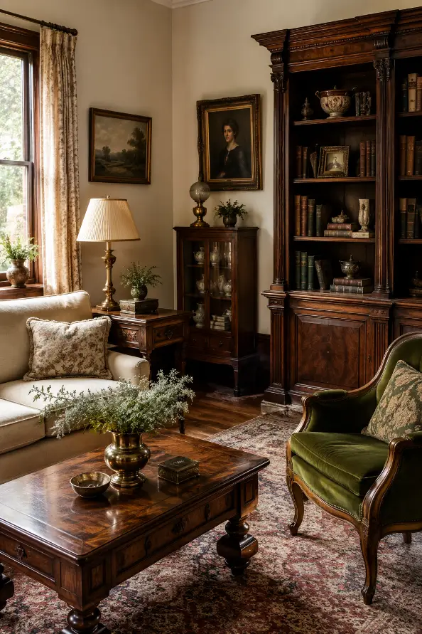 Victorian Living Room With Dark Wood Furniture