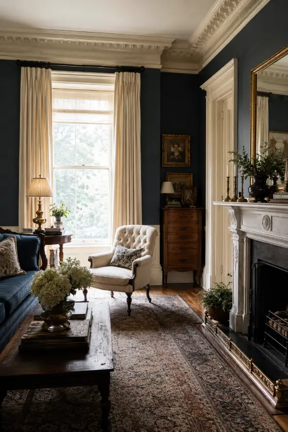 Victorian Living Room With Warm White Trim