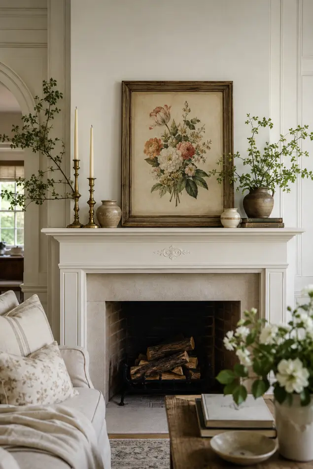 Vintage Botanical Spring Mantel Decor