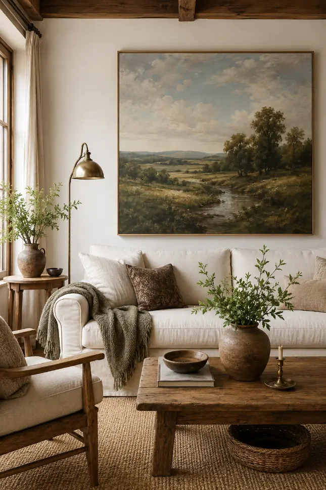 Vintage Landscape Art for a Modern Farmhouse Living Room