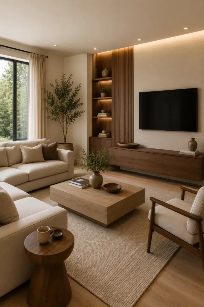 Warm Wood Contemporary Living Room Idea