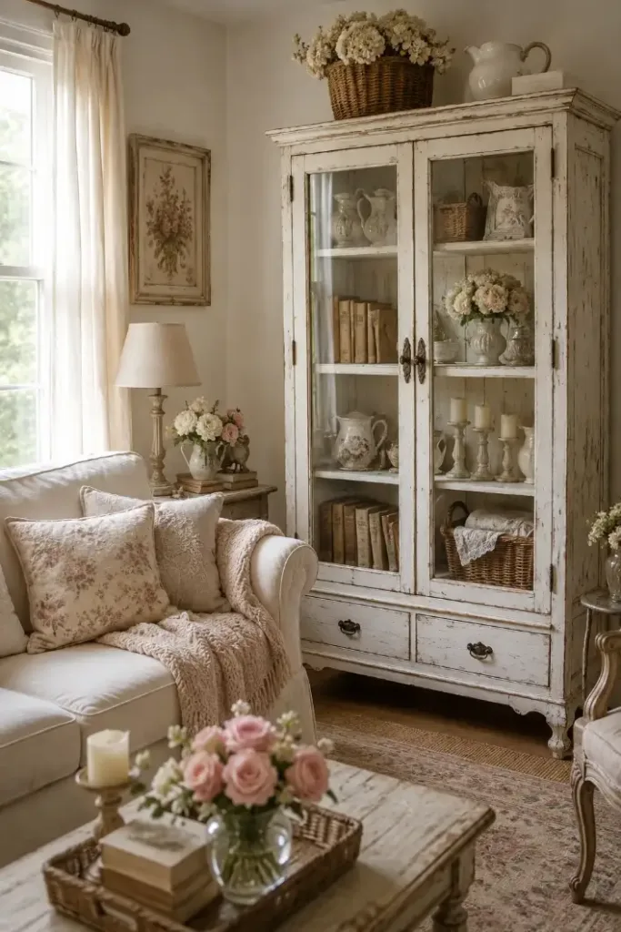 Whitewashed Cabinet Shabby Chic Living Room Idea