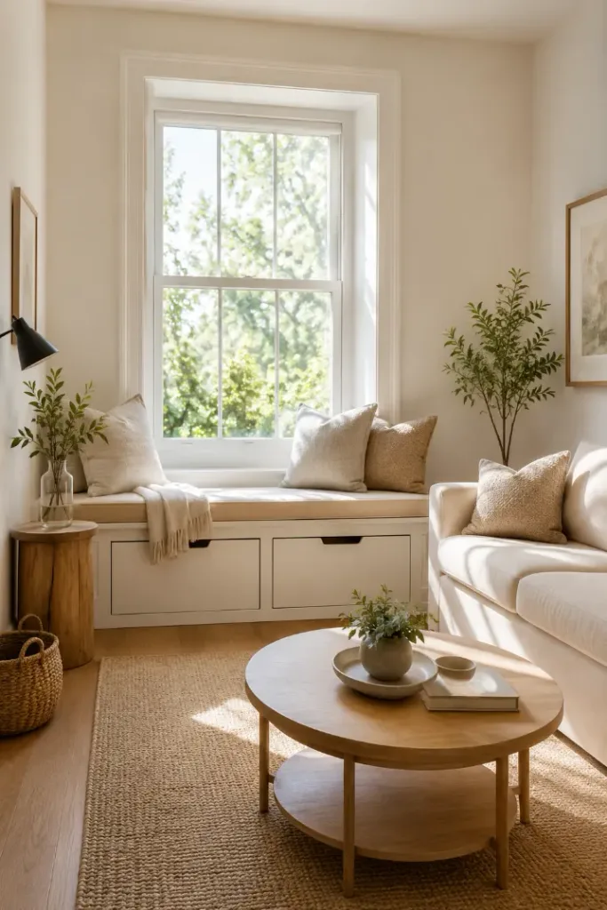 Window Storage Bench Idea for a Small Living Room