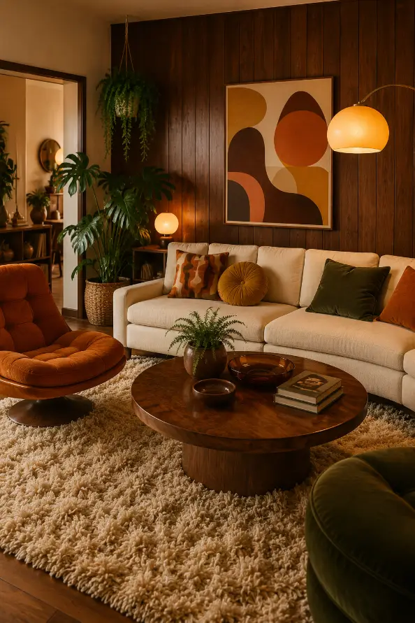 Wood Paneling Retro Living Room Idea