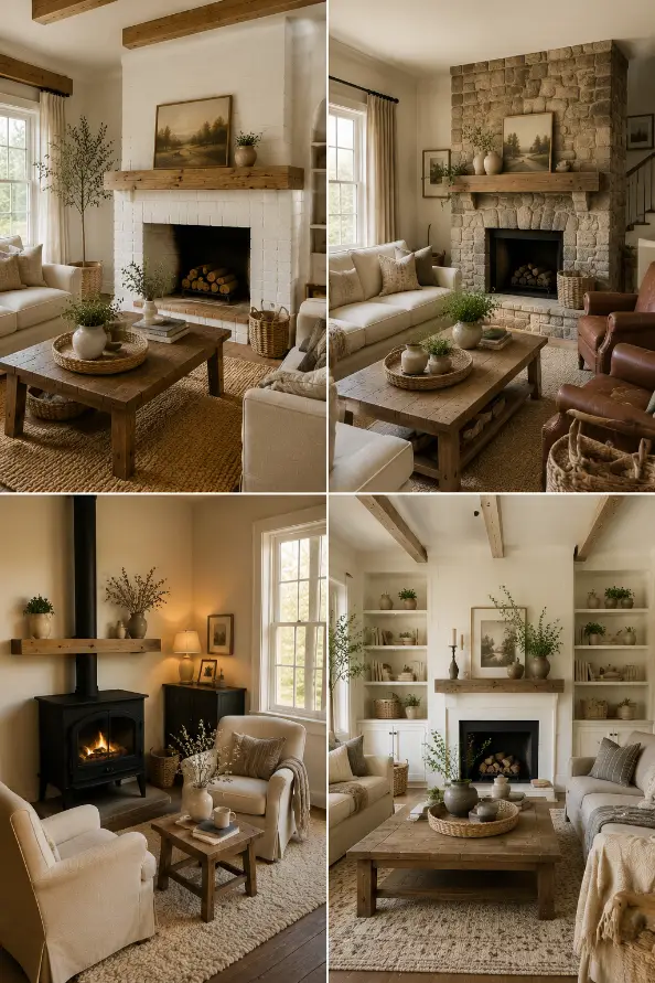 4 Cozy Farmhouse Fireplace Living Room Ideas