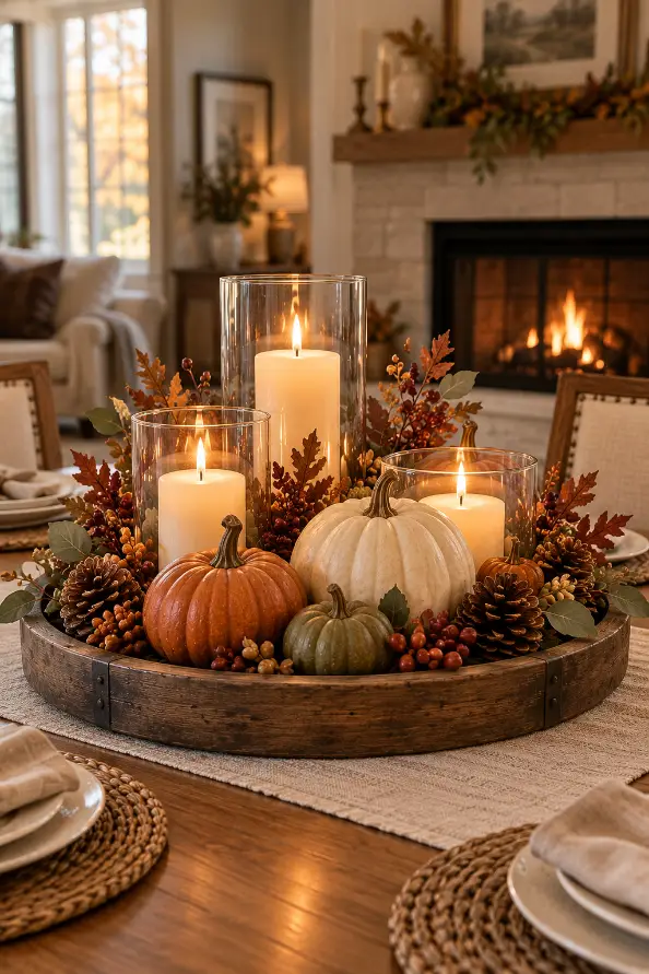 Cozy Thanksgiving Candle Tray Centerpiece