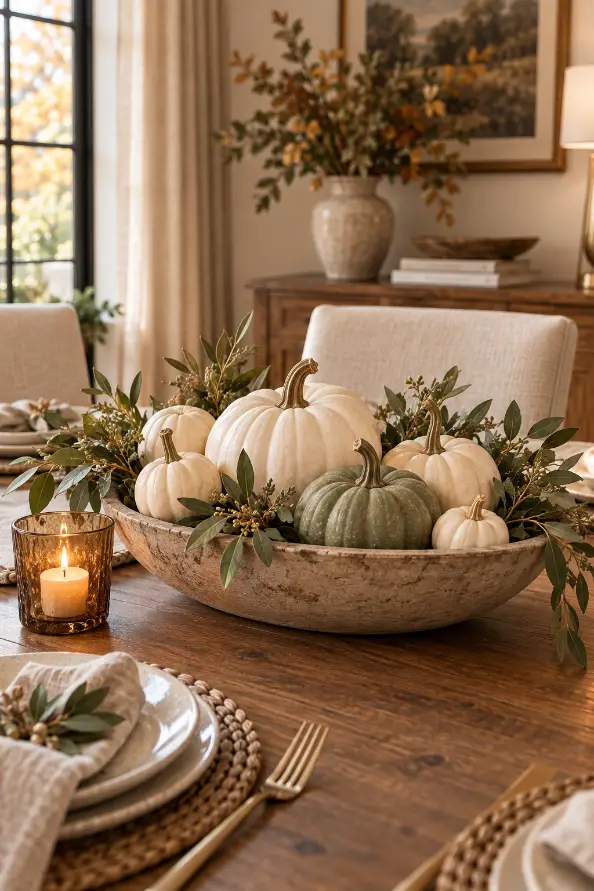 Elegant White Pumpkin Thanksgiving Centerpiece