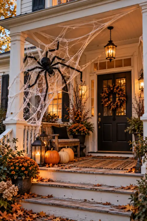 Giant Spiderweb Halloween Porch Idea