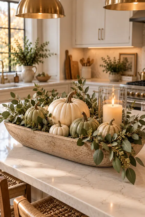 Green & Cream Thanksgiving Centerpiece Idea