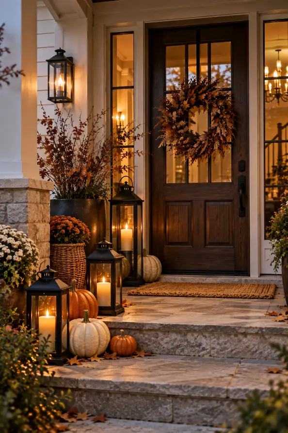 Halloween Porch Decor With Black Lanterns