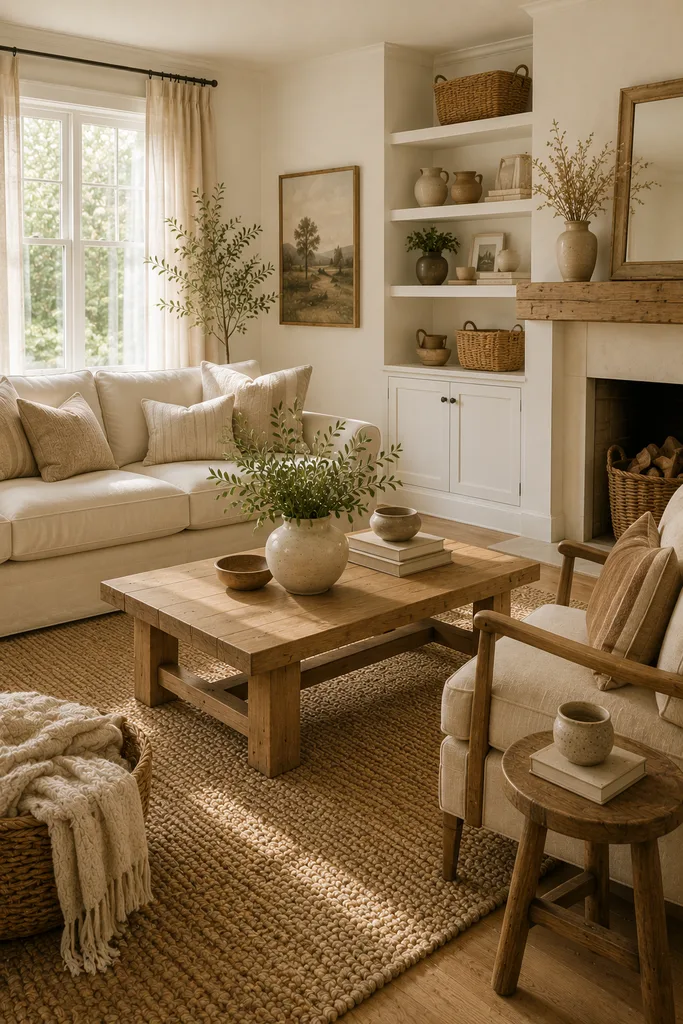 Neutral Farmhouse Living Room Ideas