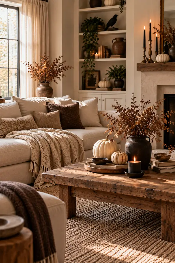 Neutral Halloween Living Room Decor Ideas