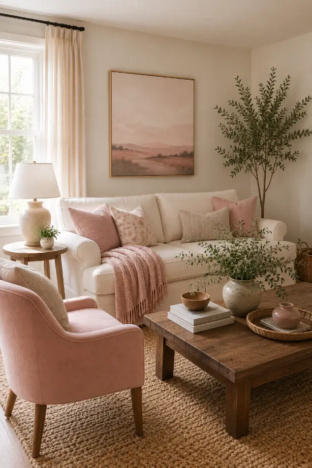 Pale Green Living Room With Floral Decor