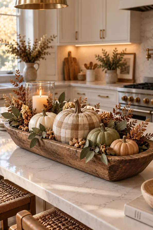Plaid Pumpkin Thanksgiving Dough Bowl Decor