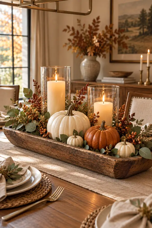 Pumpkin & Hurricane Candle Thanksgiving Centerpiece